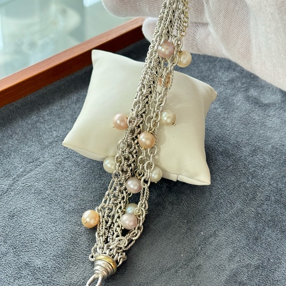 David Yurman 925 & 18k Gold Multi-Strand Pearl Bracelet 7" - Picture 9 of 9